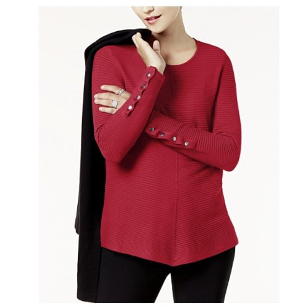 💥Alfani Ribbed Knit Long-Sleeve Snap-Detail Pullover Sweater